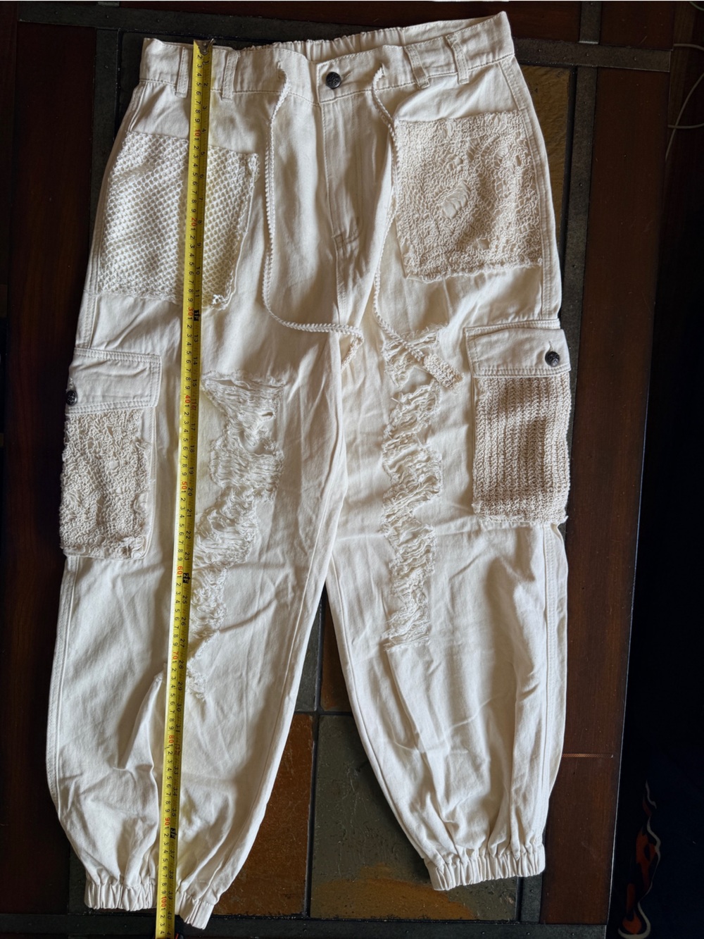 Pol beige lace pockets boho retro cowgirl fancy oversized large elastic pants